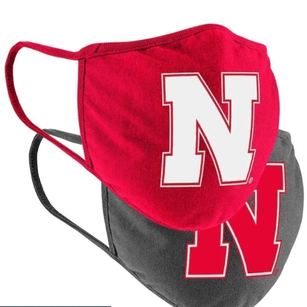 New in Package University of Nebraska Cornhuskers Face Covering Masks Set of 2